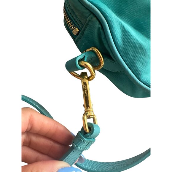 PRADA Testo Tessuto Turquoise Gold Nylon Small Camera Crossbody Bag - Picture 5 of 16